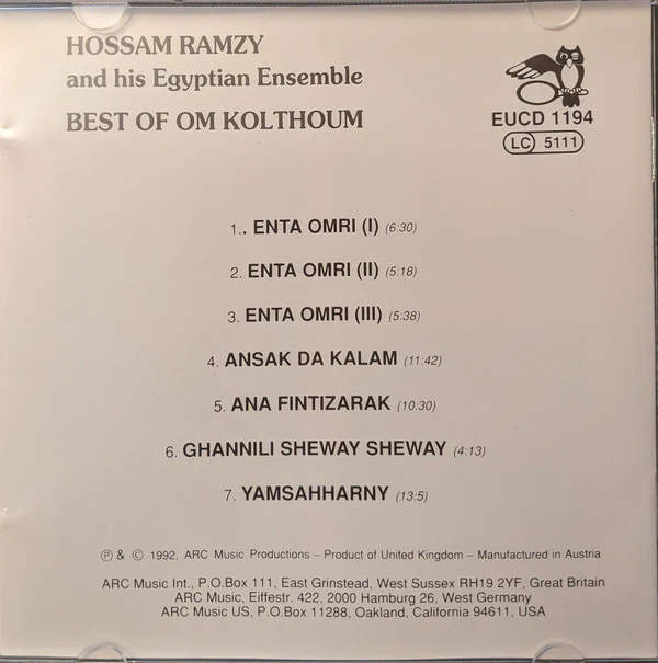 Hossam Ramzy And His Egyptian Ensemble* - Best Of Om Kolthoum (CD, Album) - Image 4
