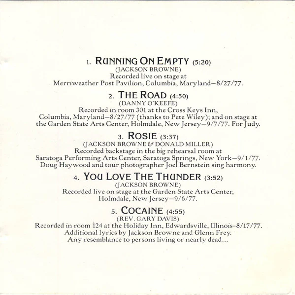 Jackson Browne - Running On Empty (CD, Album, RE) - Image 4