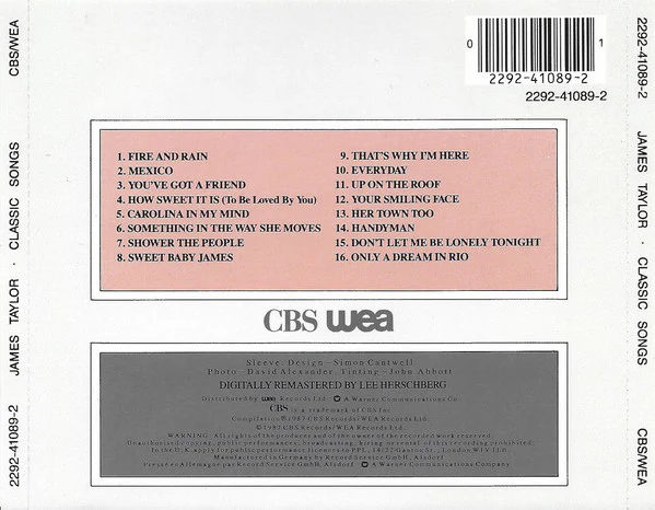 James Taylor (2) - Classic Songs (CD, Comp, RE, RM) - Image 4