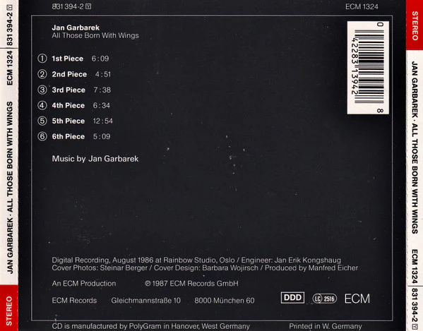 Jan Garbarek - All Those Born With Wings (CD, Album) - Image 2