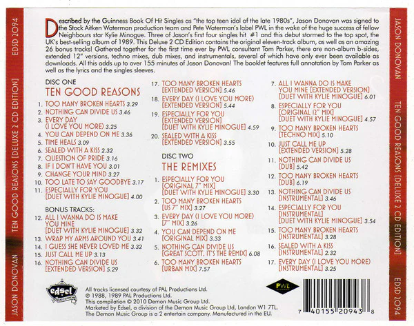Jason Donovan - Ten Good Reasons (2xCD, Album, Dlx, RM) - Image 2