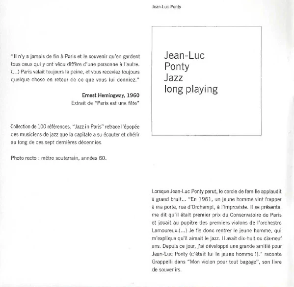 Jean-Luc Ponty - Jazz Long Playing (CD, Album, RE, RM) - Image 3