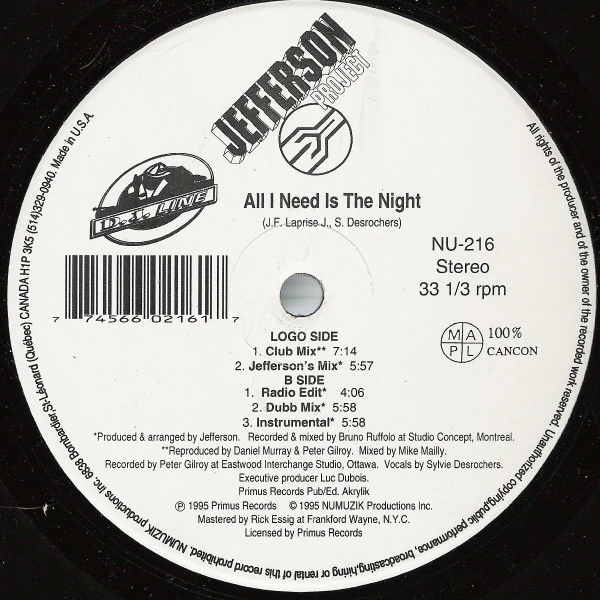 Jefferson Project - All I Need Is The Night (12")
