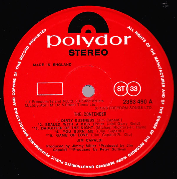 Jim Capaldi - The Contender (LP, Album) - Image 3