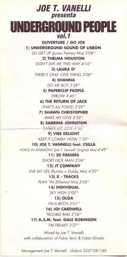 Joe T. Vannelli - Underground People Vol. 1 (CD, Mixed, Promo) - Image 3