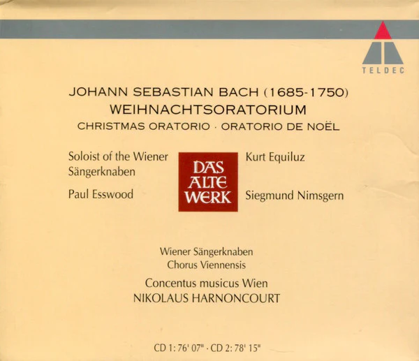 Johann Sebastian Bach – Esswood*, Equiluz*, Nimsgern*, Wiener Sängerknaben*, Concentus Musicus Wien, Nikolaus Harnoncourt - Weihnachtsoratorium (2xCD, Album, RE + Box) - Image 2