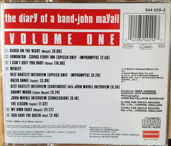 John Mayall - The Diary Of A Band - Volume One (CD, Album, RE) - Image 2
