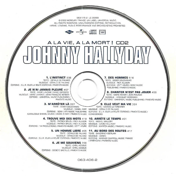 Johnny Hallyday - À La Vie, À La Mort ! (2xCD, Album, Uni) - Image 4