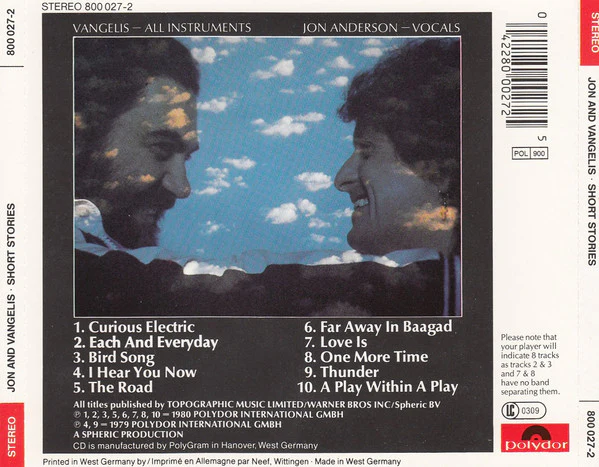 Jon And Vangelis* - Short Stories (CD, Album, RE) - Image 2