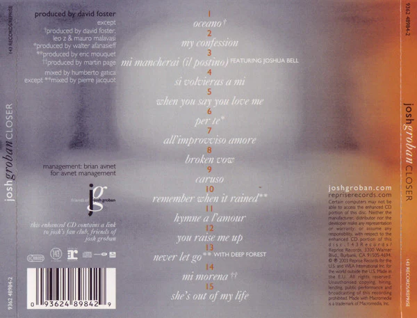 Josh Groban - Closer (CD, Album, Enh) - Image 2