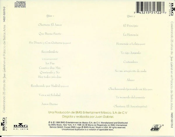 Juan Gabriel - Celebrando 25 Años De Juan Gabriel (En Concierto En El Palacio De Bellas Artes) (2xCD, Album) - Image 4