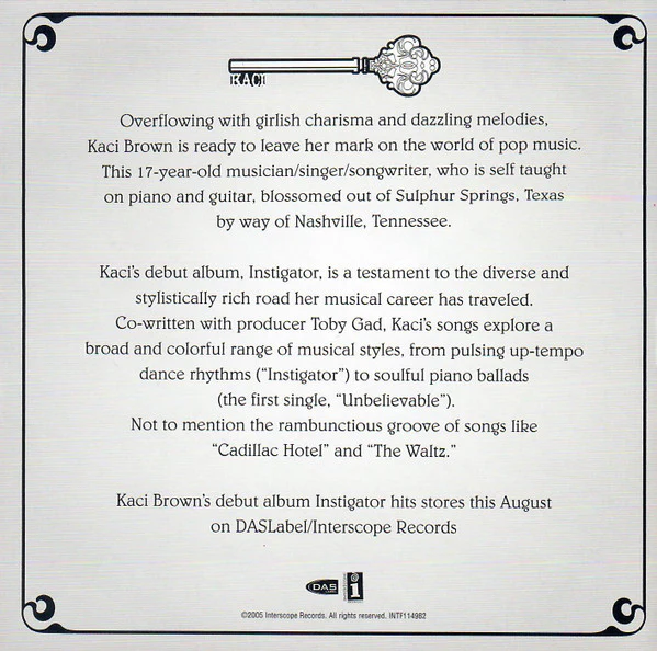 Kaci Brown - Instigator (CD, Advance, Album, Promo) - Image 2