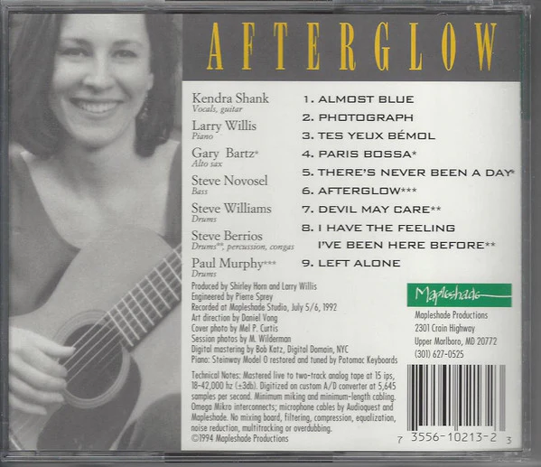 Kendra Shank With The Larry Willis Quartet Plus Gary Bartz - Afterglow (CD, Album) - Image 4