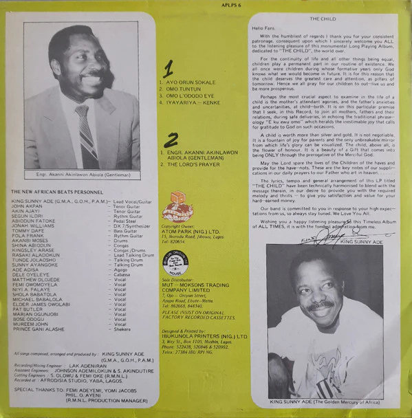 King Sunny Ade And The New African Beats - The Child (LP) - Image 2