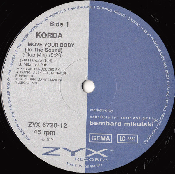 Korda - Move Your Body (To The Sound) (12", Maxi) - Image 2