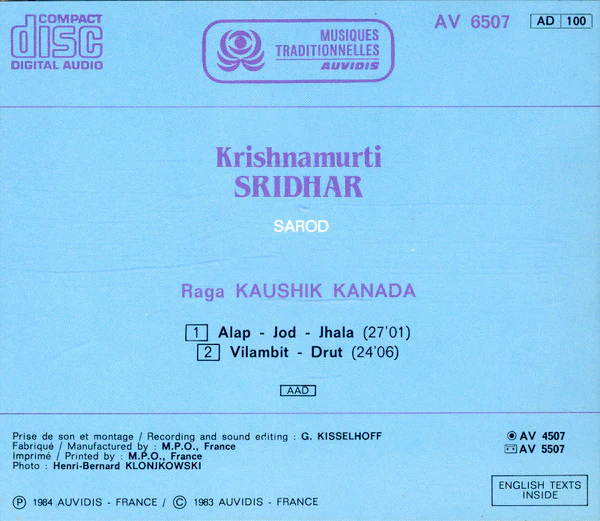 Krishnamurti Sridhar - Raga Kaushik Kanada (CD, RE) - Image 2