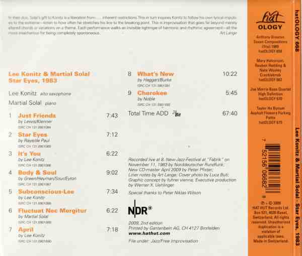 Lee Konitz / Martial Solal - Star Eyes, 1983 (CD, Album, RE) - Image 2