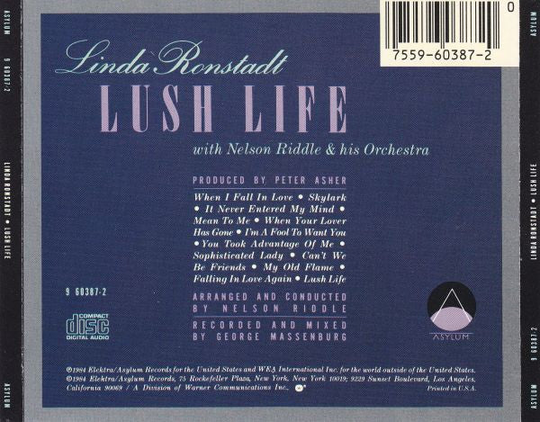 Linda Ronstadt With Nelson Riddle & His Orchestra* - Lush Life (CD, Album) - Image 2