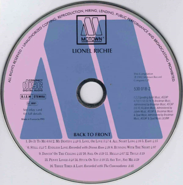Lionel Richie - Back To Front (CD, Comp) - Image 3