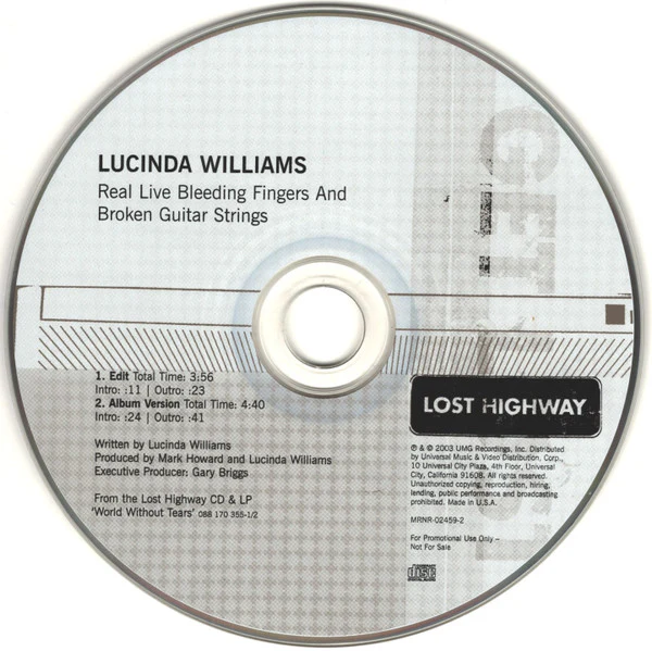 Lucinda Williams - Real Live Bleeding Fingers And Broken Guitar Strings (CD, Single, Promo) - Image 4
