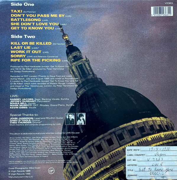 LW5* - Got To Know You (LP, Album) - Image 2