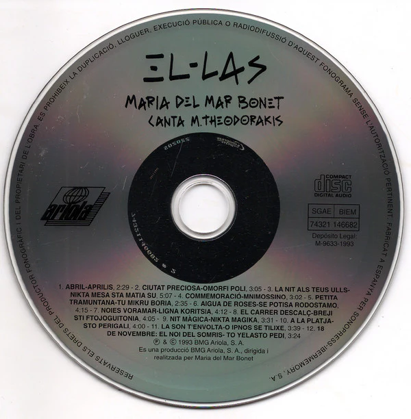 Maria Del Mar Bonet - El·Las - Maria Del Mar Bonet Canta M. Theodorakis (CD, Album) - Image 3