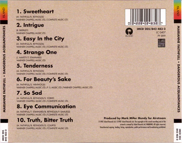 Marianne Faithfull - Dangerous Acquaintances (CD, Album, M/Print, RE) - Image 2