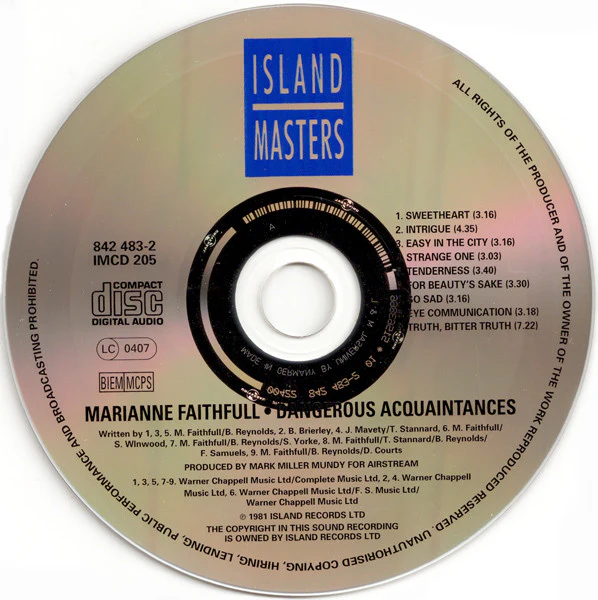 Marianne Faithfull - Dangerous Acquaintances (CD, Album, M/Print, RE) - Image 3