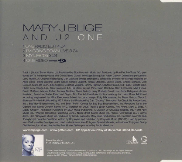 Mary J Blige* And U2 - One (CD, Maxi, Enh) - Image 3