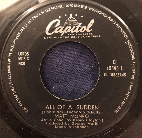 Matt Monro - All Of A Sudden / That's The Way It Goes (7") - Image 2
