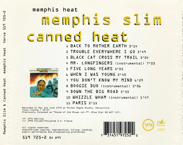 Memphis Slim, Canned Heat - Memphis Heat (CD, Album, RE) - Image 2