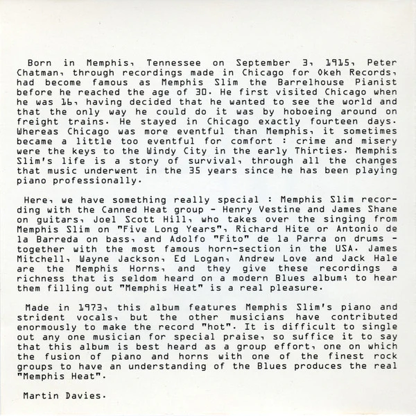Memphis Slim, Canned Heat - Memphis Heat (CD, Album, RE) - Image 4
