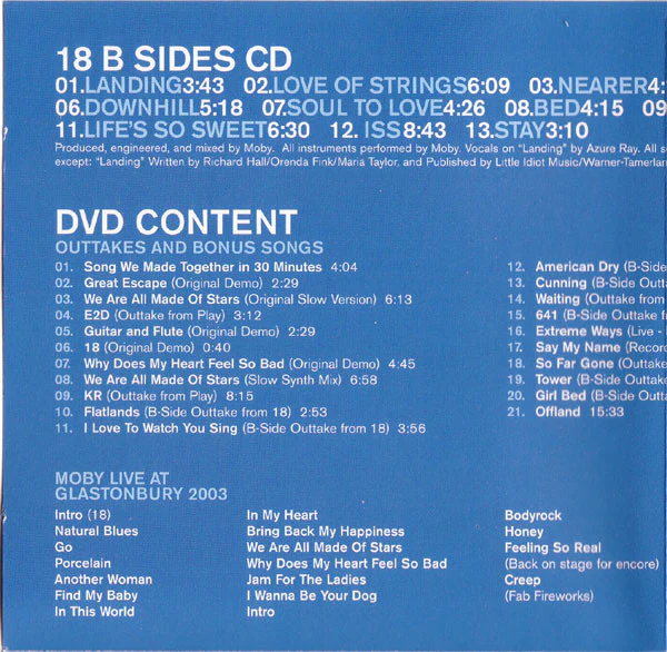Moby - 18 B Sides + DVD (CD, Comp + DVD-V, Comp, P/Mixed, NTSC) - Image 5