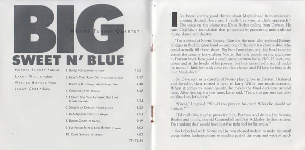 Norris Turney Quartet - Big, Sweet N' Blue (CD, Album) - Image 5