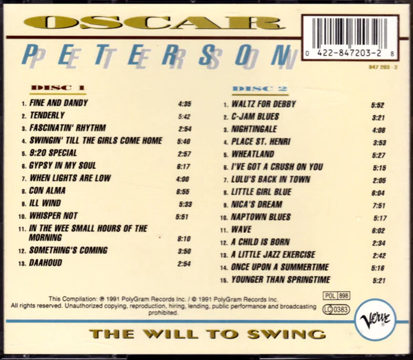 Oscar Peterson - The Will To Swing (2xCD, Comp) - Image 2