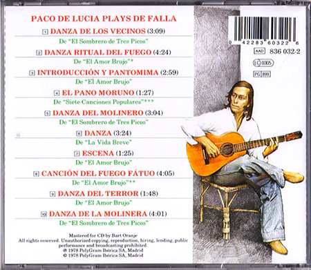 Paco De Lucía - Plays Manuel De Falla (CD, Album, RE) - Image 2