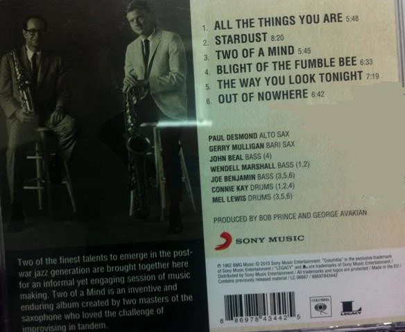 Paul Desmond / Gerry Mulligan - Two Of A Mind (CD, Album, RE, RM) - Image 3