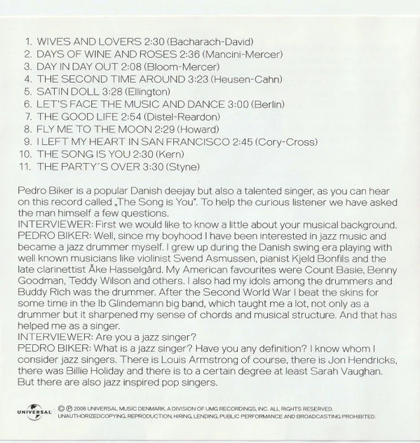 Pedro Biker - The Song Is You (CD, Album, RE) - Image 2