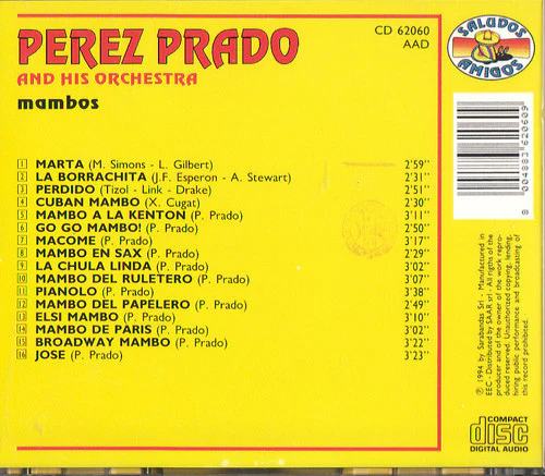 Perez Prado And His Orchestra - Mambos (CD, Comp) - Image 2