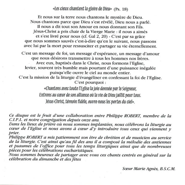 Philippe Robert, Bénédictines Du Sacré-Cœur De Montmartre - Chanton Avec Toute L'Eglise (CD) - Image 4