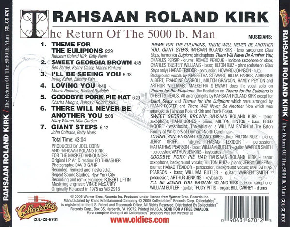 Rahsaan Roland Kirk* - The Return Of The 5000 Lb. Man (CD, Album, RE) - Image 2