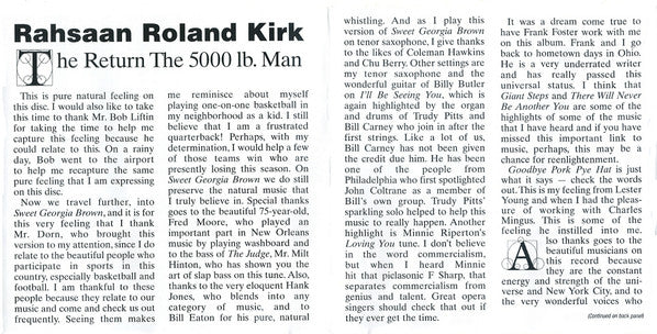 Rahsaan Roland Kirk* - The Return Of The 5000 Lb. Man (CD, Album, RE) - Image 4
