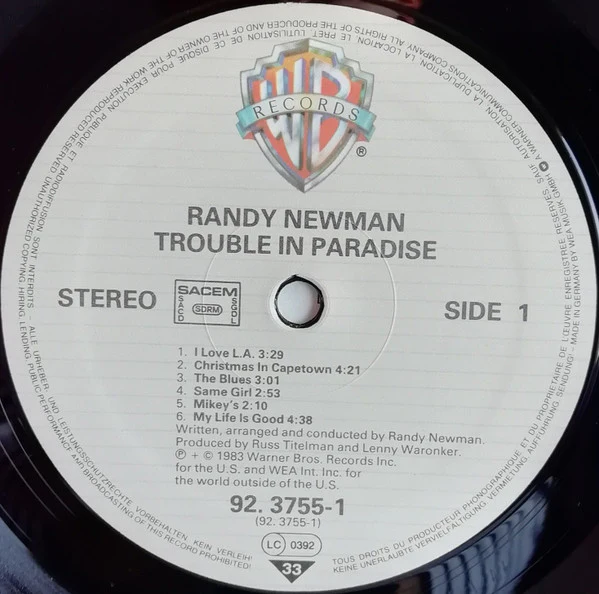 Randy Newman - Trouble In Paradise / Un Samedi En Décembre (LP, Album + LP, Ltd, Promo) - Image 3