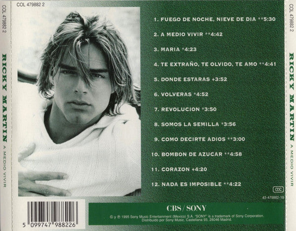 Ricky Martin - A Medio Vivir (CD, Album) - Image 2