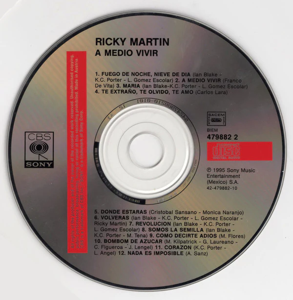 Ricky Martin - A Medio Vivir (CD, Album) - Image 4