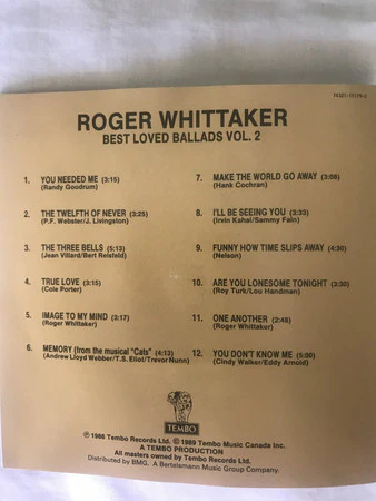 Roger Whittaker - Best Loved Ballads Volume Two (CD, Comp, RE) - Image 4