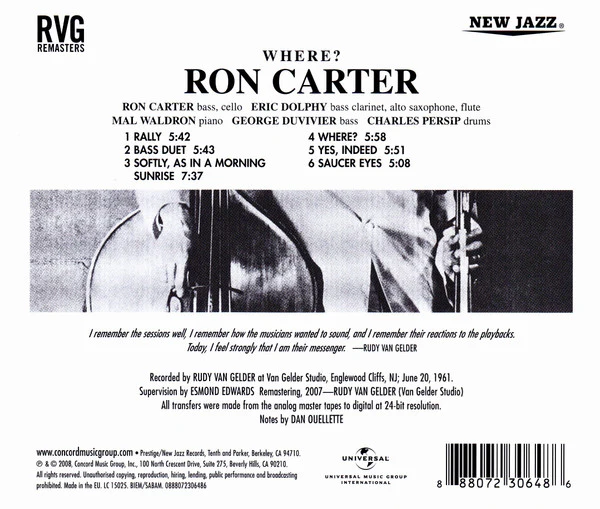 Ron Carter With Eric Dolphy, Mal Waldron - Where? (CD, Album, RE, RM) - Image 4