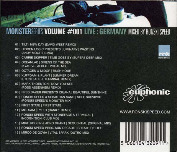 Ronski Speed - Monster Series Volume #001 Live: Germany (CD, Mixed) - Image 2