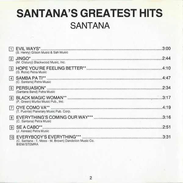 Santana - Santana's Greatest Hits (CD, Comp, RE) - Image 2