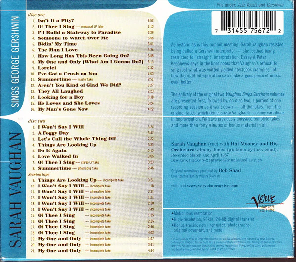 Sarah Vaughan - Sings George Gershwin (2xCD, RE) - Image 2